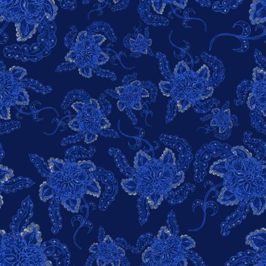 Suluboya desensiz, folky çiçekli ve yapraklı, etnik tarzda. Çiçek süsleme. Geleneksel şal deseni. Tekstil tasarım dokusu. Kabilesel etnik klasik dikişsiz model..