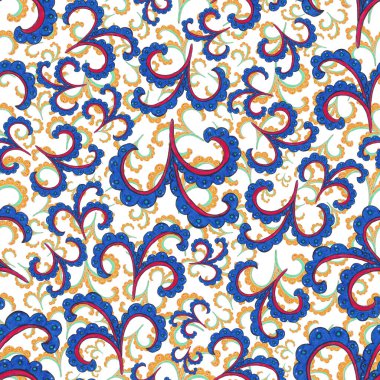 Suluboya desensiz, folky çiçekli ve yapraklı, etnik tarzda. Çiçek süsleme. Geleneksel şal deseni. Tekstil tasarım dokusu. Kabilesel etnik klasik dikişsiz model..