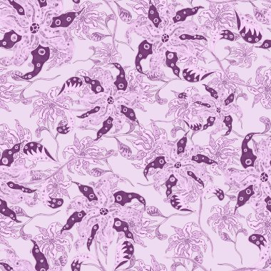 Suluboya desensiz, folky çiçekli ve yapraklı, etnik tarzda. Çiçek süsleme. Geleneksel şal deseni. Tekstil tasarım dokusu. Kabilesel etnik klasik dikişsiz model..