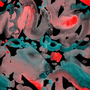 Suluboya, soyut, kusursuz desen. Parlak el yapımı elementlerle yaratıcı doku. Soyut renkli yazdırma.