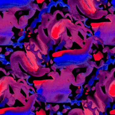 Suluboya, soyut, kusursuz desen. Parlak el yapımı elementlerle yaratıcı doku. Soyut renkli yazdırma.