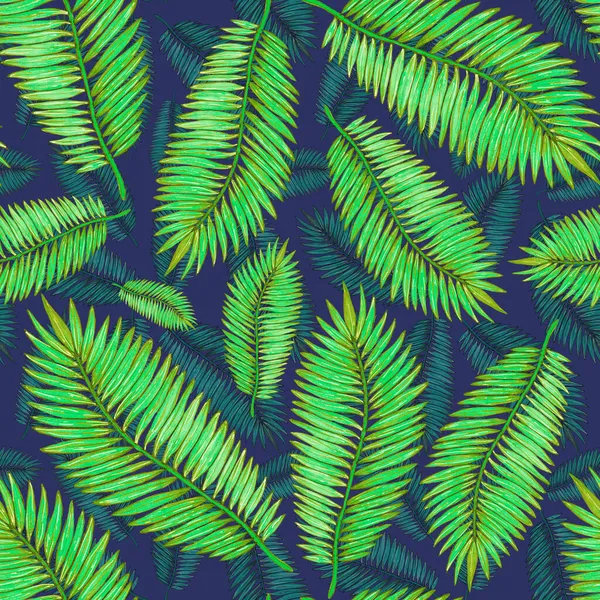 Watercolor Seamless Pattern Tropical Leaves Beautiful Allover Print Hand Drawn — Stock Photo, Image