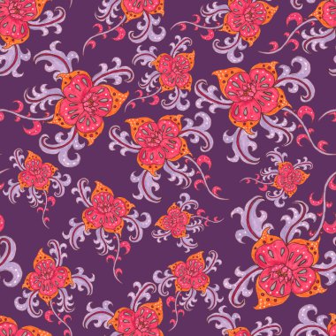 Suluboya desensiz, folky çiçekli ve yapraklı, etnik tarzda. Çiçek süsleme. Geleneksel şal deseni. Tekstil tasarım dokusu. Kabilesel etnik klasik dikişsiz model..