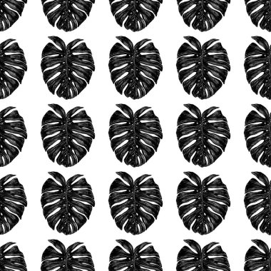 Tropikal yapraklarla suluboya kusursuz desen. Elle çizilmiş egzotik bitkilerle çok güzel bir iz. Mayo botanik tasarımı.