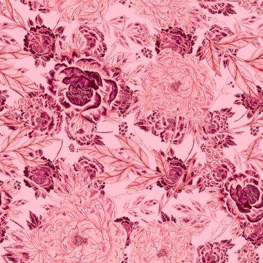 Çiçek buketli suluboya desenli. Klasik botanik çizimi. Her türlü tasarım için zarif bir dekorasyon. Renkli ve soyut çiçekli moda baskısı. Suluboya dokusu.