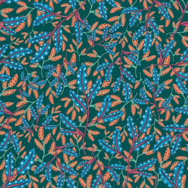 Suluboya desensiz, folky çiçekli ve yapraklı, etnik tarzda. Çiçek süsleme. Geleneksel şal deseni. Tekstil tasarım dokusu. Kabilesel etnik klasik dikişsiz model..