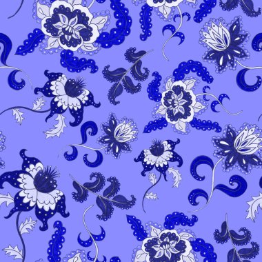 Suluboya desensiz, folky çiçekli ve yapraklı, etnik tarzda. Çiçek süsleme. Geleneksel şal deseni. Tekstil tasarım dokusu. Kabilesel etnik klasik dikişsiz model..