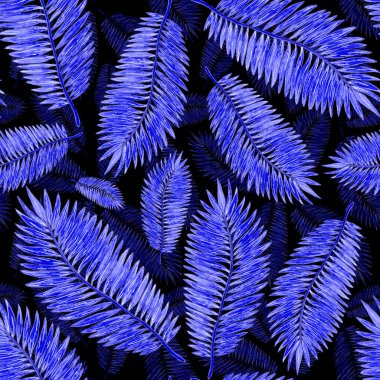 Tropikal yapraklarla suluboya kusursuz desen. Elle çizilmiş egzotik bitkilerle çok güzel bir iz. Mayo botanik tasarımı.