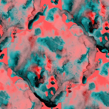 Suluboya, soyut, kusursuz desen. Parlak el yapımı elementlerle yaratıcı doku. Soyut renkli yazdırma.