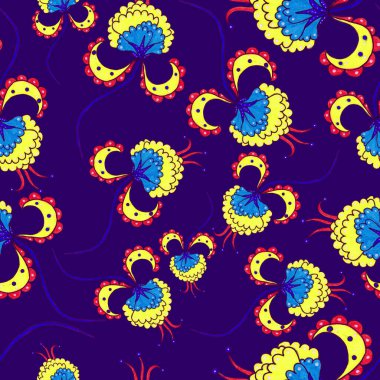 Suluboya desensiz, folky çiçekli ve yapraklı, etnik tarzda. Çiçek süsleme. Geleneksel şal deseni. Tekstil tasarım dokusu. Kabilesel etnik klasik dikişsiz model..