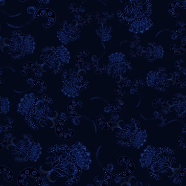 Suluboya desensiz, folky çiçekli ve yapraklı, etnik tarzda. Çiçek süsleme. Geleneksel şal deseni. Tekstil tasarım dokusu. Kabilesel etnik klasik dikişsiz model..