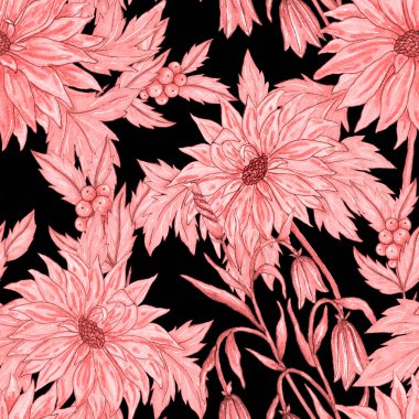 Çiçek buketli suluboya desenli. Klasik botanik çizimi. Her türlü tasarım için zarif bir dekorasyon. Renkli ve soyut çiçekli moda baskısı. Suluboya dokusu.