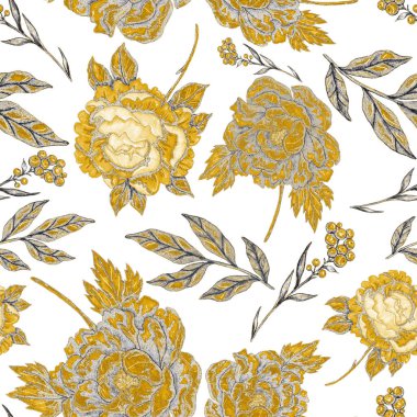 Çiçek buketli suluboya desenli. Klasik botanik çizimi. Her türlü tasarım için zarif bir dekorasyon. Renkli ve soyut çiçekli moda baskısı. Suluboya dokusu.