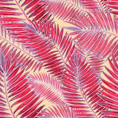 Tropikal yapraklarla suluboya kusursuz desen. Elle çizilmiş egzotik bitkilerle çok güzel bir iz. Mayo botanik tasarımı.