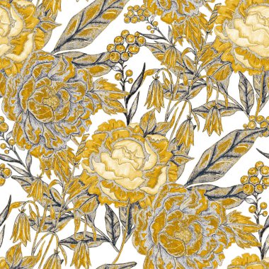 Çiçek buketli suluboya desenli. Klasik botanik çizimi. Her türlü tasarım için zarif bir dekorasyon. Renkli ve soyut çiçekli moda baskısı. Suluboya dokusu.