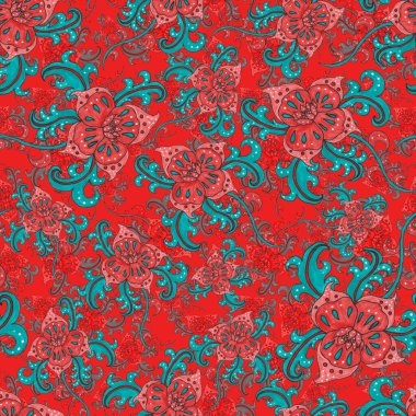 Suluboya desensiz, folky çiçekli ve yapraklı, etnik tarzda. Çiçek süsleme. Geleneksel şal deseni. Tekstil tasarım dokusu. Kabilesel etnik klasik dikişsiz model..