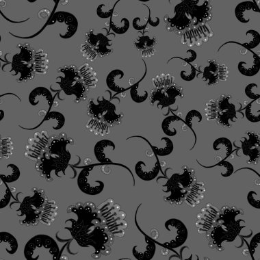 Suluboya desensiz, folky çiçekli ve yapraklı, etnik tarzda. Çiçek süsleme. Geleneksel şal deseni. Tekstil tasarım dokusu. Kabilesel etnik klasik dikişsiz model..