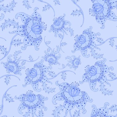 Suluboya desensiz, folky çiçekli ve yapraklı, etnik tarzda. Çiçek süsleme. Geleneksel şal deseni. Tekstil tasarım dokusu. Kabilesel etnik klasik dikişsiz model..