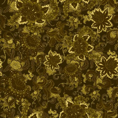 Suluboya desensiz, folky çiçekli ve yapraklı, etnik tarzda. Çiçek süsleme. Geleneksel şal deseni. Tekstil tasarım dokusu. Kabilesel etnik klasik dikişsiz model..