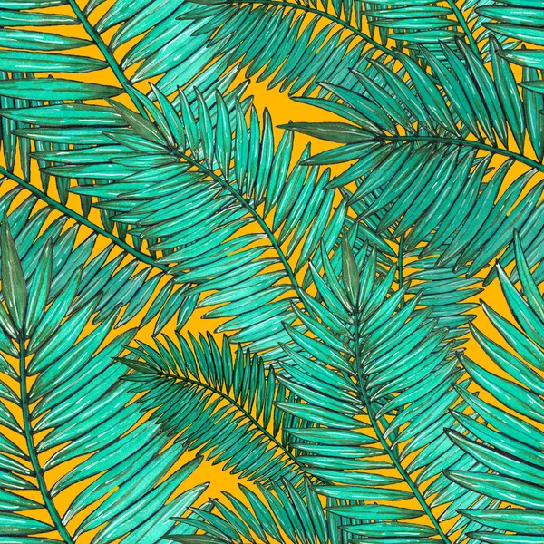 熱帯の葉と水彩シームレスパターン 手描きのエキゾチックな植物と美しいアロバープリント 水着植物デザイン — ストック写真