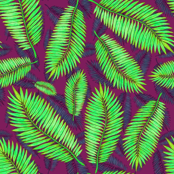 Acuarelă Model Fără Sudură Frunze Tropicale Imprimare Frumoasă Plante Exotice — Fotografie, imagine de stoc