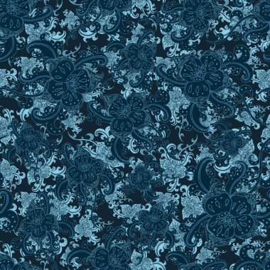 Suluboya desensiz, folky çiçekli ve yapraklı, etnik tarzda. Çiçek süsleme. Geleneksel şal deseni. Tekstil tasarım dokusu. Kabilesel etnik klasik dikişsiz model..