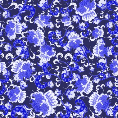 Suluboya desensiz, folky çiçekli ve yapraklı, etnik tarzda. Çiçek süsleme. Geleneksel şal deseni. Tekstil tasarım dokusu. Kabilesel etnik klasik dikişsiz model..