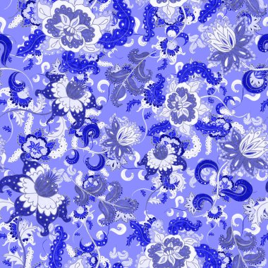 Suluboya desensiz, folky çiçekli ve yapraklı, etnik tarzda. Çiçek süsleme. Geleneksel şal deseni. Tekstil tasarım dokusu. Kabilesel etnik klasik dikişsiz model..