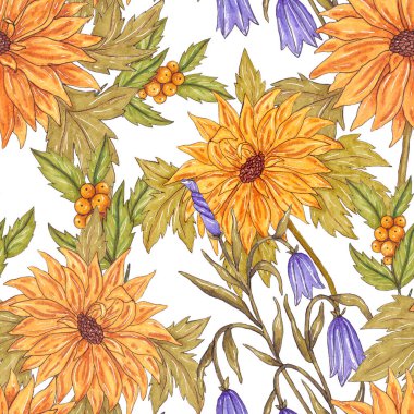 Çiçek buketli suluboya desenli. Klasik botanik çizimi. Her türlü tasarım için zarif bir dekorasyon. Renkli ve soyut çiçekli moda baskısı. Suluboya dokusu.