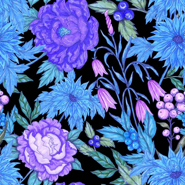 Watercolor Seamless Pattern Floral Bouquets Vintage Botanical Illustration Elegant Decoration — Stock Photo, Image