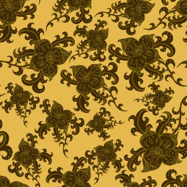 Suluboya desensiz, folky çiçekli ve yapraklı, etnik tarzda. Çiçek süsleme. Geleneksel şal deseni. Tekstil tasarım dokusu. Kabilesel etnik klasik dikişsiz model..