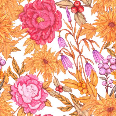 Çiçek buketli suluboya desenli. Klasik botanik çizimi. Her türlü tasarım için zarif bir dekorasyon. Renkli ve soyut çiçekli moda baskısı. Suluboya dokusu.