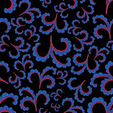 Suluboya desensiz, folky çiçekli ve yapraklı, etnik tarzda. Çiçek süsleme. Geleneksel şal deseni. Tekstil tasarım dokusu. Kabilesel etnik klasik dikişsiz model..