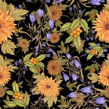 Çiçek buketli suluboya desenli. Klasik botanik çizimi. Her türlü tasarım için zarif bir dekorasyon. Renkli ve soyut çiçekli moda baskısı. Suluboya dokusu.