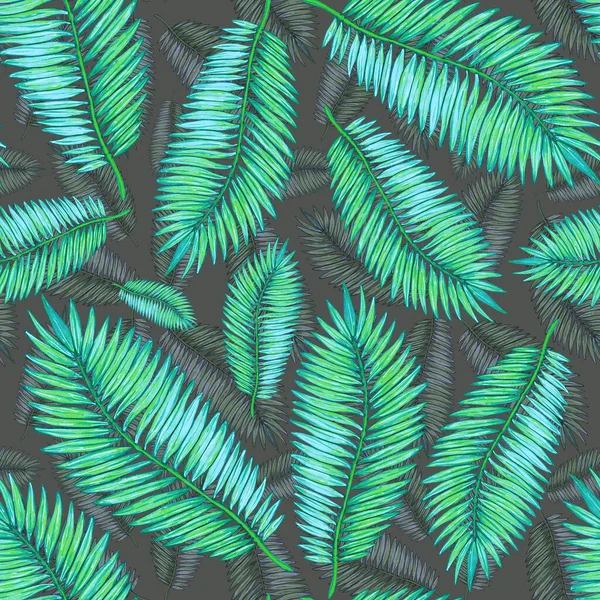 热带树叶的水色无缝图案 美丽的合金印花手绘异国情调植物 泳衣植物学设计 — 图库照片