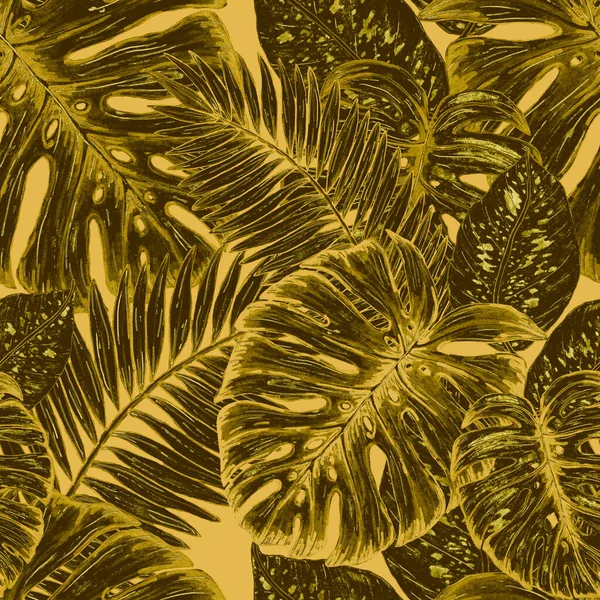 Padrão Sem Costura Aquarela Com Folhas Tropicais Bela Impressão Allover — Fotografia de Stock