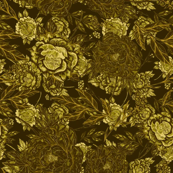 Vannfarger Sømløst Mønster Med Blomsterbuketter Vintage Botaniske Illustrasjon Elegant Dekorasjon – stockfoto