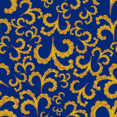 Suluboya desensiz, folky çiçekli ve yapraklı, etnik tarzda. Çiçek süsleme. Geleneksel şal deseni. Tekstil tasarım dokusu. Kabilesel etnik klasik dikişsiz model..