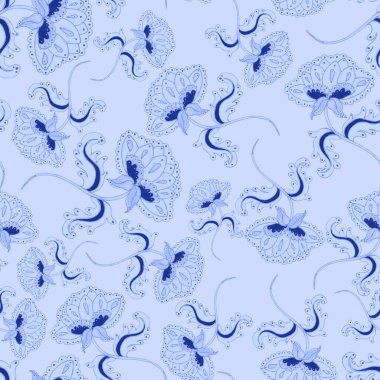 Suluboya desensiz, folky çiçekli ve yapraklı, etnik tarzda. Çiçek süsleme. Geleneksel şal deseni. Tekstil tasarım dokusu. Kabilesel etnik klasik dikişsiz model..