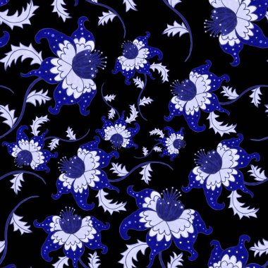 Suluboya desensiz, folky çiçekli ve yapraklı, etnik tarzda. Çiçek süsleme. Geleneksel şal deseni. Tekstil tasarım dokusu. Kabilesel etnik klasik dikişsiz model..