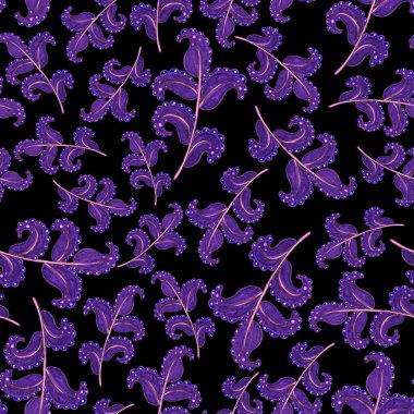 Suluboya desensiz, folky çiçekli ve yapraklı, etnik tarzda. Çiçek süsleme. Geleneksel şal deseni. Tekstil tasarım dokusu. Kabilesel etnik klasik dikişsiz model..