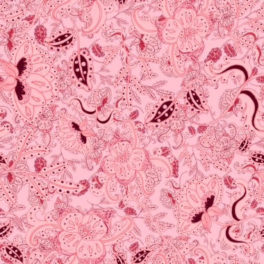 Suluboya desensiz, folky çiçekli ve yapraklı, etnik tarzda. Çiçek süsleme. Geleneksel şal deseni. Tekstil tasarım dokusu. Kabilesel etnik klasik dikişsiz model..