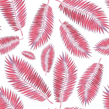 Tropikal yapraklarla suluboya kusursuz desen. Elle çizilmiş egzotik bitkilerle çok güzel bir iz. Mayo botanik tasarımı.