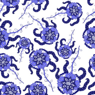 Suluboya desensiz, folky çiçekli ve yapraklı, etnik tarzda. Çiçek süsleme. Geleneksel şal deseni. Tekstil tasarım dokusu. Kabilesel etnik klasik dikişsiz model..