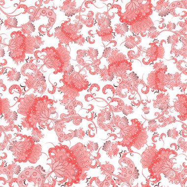 Suluboya desensiz, folky çiçekli ve yapraklı, etnik tarzda. Çiçek süsleme. Geleneksel şal deseni. Tekstil tasarım dokusu. Kabilesel etnik klasik dikişsiz model..