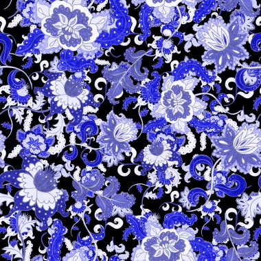 Suluboya desensiz, folky çiçekli ve yapraklı, etnik tarzda. Çiçek süsleme. Geleneksel şal deseni. Tekstil tasarım dokusu. Kabilesel etnik klasik dikişsiz model..