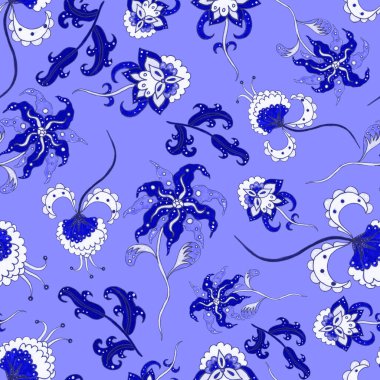 Suluboya desensiz, folky çiçekli ve yapraklı, etnik tarzda. Çiçek süsleme. Geleneksel şal deseni. Tekstil tasarım dokusu. Kabilesel etnik klasik dikişsiz model..