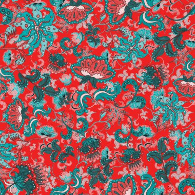 Suluboya desensiz, folky çiçekli ve yapraklı, etnik tarzda. Çiçek süsleme. Geleneksel şal deseni. Tekstil tasarım dokusu. Kabilesel etnik klasik dikişsiz model..