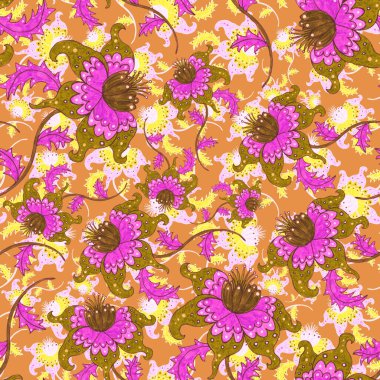 Suluboya desensiz, folky çiçekli ve yapraklı, etnik tarzda. Çiçek süsleme. Geleneksel şal deseni. Tekstil tasarım dokusu. Kabilesel etnik klasik dikişsiz model..