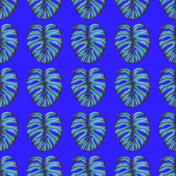 Watercolor Seamless Pattern Tropical Leaves Beautiful Allover Print Hand Drawn — Stock Photo, Image